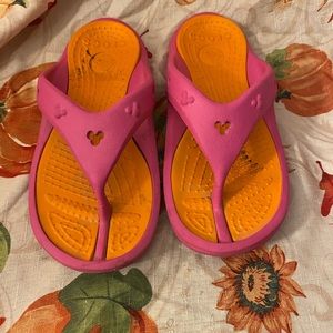 Crocs sandals pink and orange W9 M7 Minnie Mouse